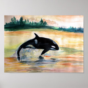 Whale Jumping Orka Waarde Poster Papier (Mat)