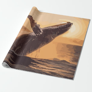 Whale Jumping Sunset Over Ocean Waterverf Art Cadeaupapier