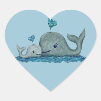 Whale Mam en Baby zwemmen in het Zee Hart Sticker