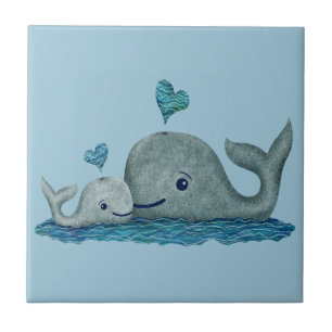 Whale Mam en Baby zwemmen in het Zee Tegeltje