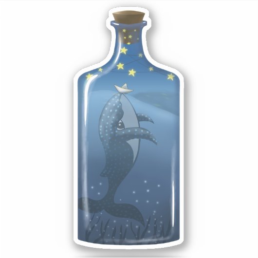 Whale met Bot en sterren in een Sticker met fles (Voorkant)