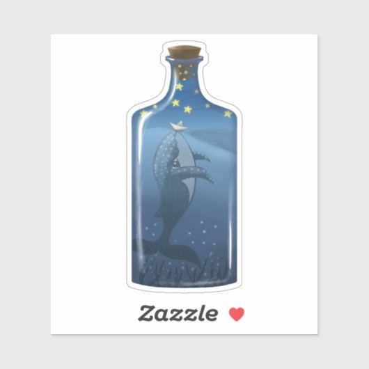 Whale met Bot en sterren in een Sticker met fles (Vel)