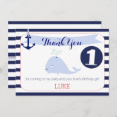 Whale Nautical 1e verjaardag Dank u voor de platte Bedankkaart (Voorkant / Achterkant)