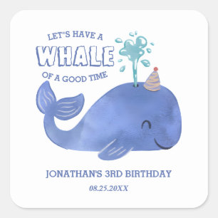 Whale of a Time Schattige Party Pet Witte Verjaard Vierkante Sticker