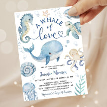 Whale Of Love Boy Baby Shower Invitation