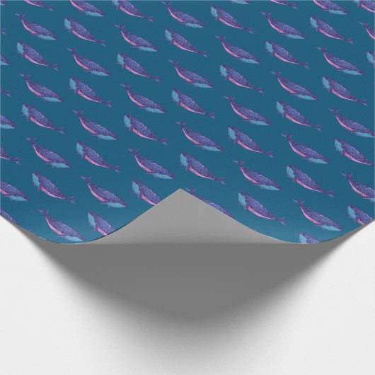 Whale Pattern Ocean Blue Nautical Coastal Schattig Cadeaupapier (Hoek)