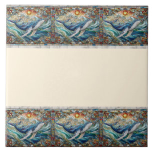 Whale`s Delight Een Glas in lood Ocean Tale grens Tegeltje