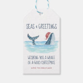 Whale Santa Zee Waterverf Nautical Kerstmis Cadeaulabel (Voorkant)