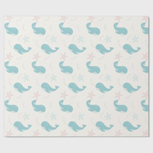 Whale & Starfish Patroon White Cream Cadeaupapier (Vlak)