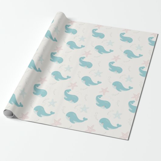 Whale & Starfish Patroon White Cream Cadeaupapier (Uitgerold)