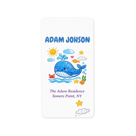 Whale Summer Birthday Party Return Label (Voorkant)