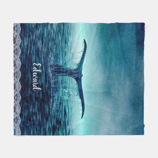 Whale Tail over Ocean Custom Fleece Deken (Voorkant (Horizontaal))