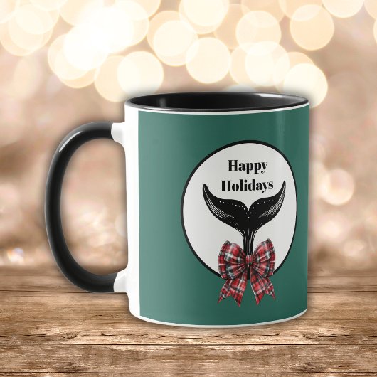 Whale Tail Zwart Wit Plaid Bow Kerstmis Mok
