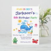Whale Theme Summer Kids Birthday Invitation Card (Debout devant)