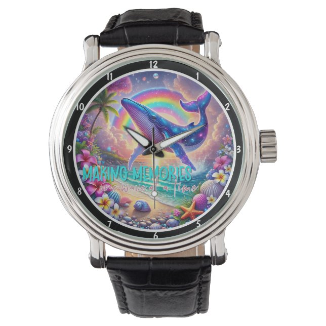 Whale-Themed Decorative Ocean, Shells, Rainbow Horloge (Voorkant)