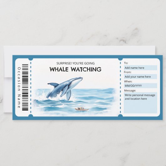 Whale Watching Gift Certificate Kaart (Voorkant)