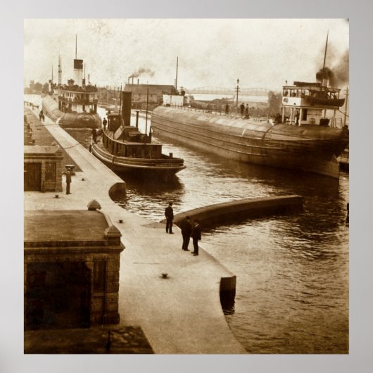 Whalebacks in de Soo Locks, Sault Ste. Marie, MI Poster (Voorkant)