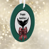 Whale's Tail Black White Plaid Bow Kerstmis Ornament