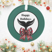 Whale's Tail Black White Plaid Bow Kerstmis Ornament
