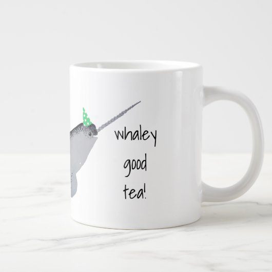 Whaley Good Tea Text Narwhal Whale Extra Grote Beker (Rechts)