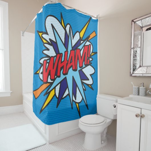 WHAM Fun Retro Comic Book Pop Art Douchegordijn (In situ)