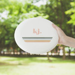 Wham-O Frisbee Monogramme à rayures rétro chic<br><div class="desc">Nos frisbees personnalisées font des cadeaux parfaits pour toute occasion. Un design minimaliste monogramme avec de grandes initiales typographiques dans une police classique avec votre nom ci-dessous et des rayures chic rétro couleur arc-en-ciel. Ajoutez votre libellé personnalisé à cette conception à l'aide des cases "Modifier ce modèle de conception" situées...</div>