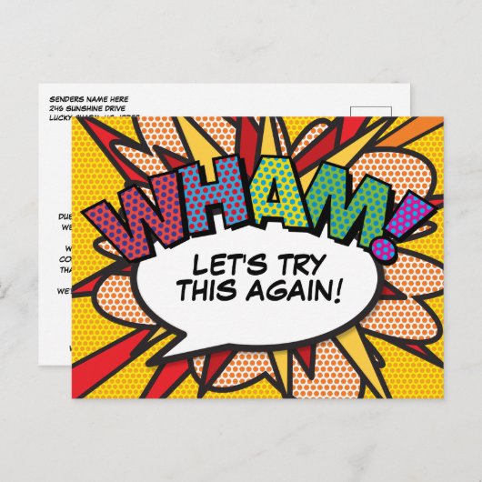 WHAM Uitgestelde datum stripboek Pop Art Aankondigingskaart (Voorkant / Achterkant)