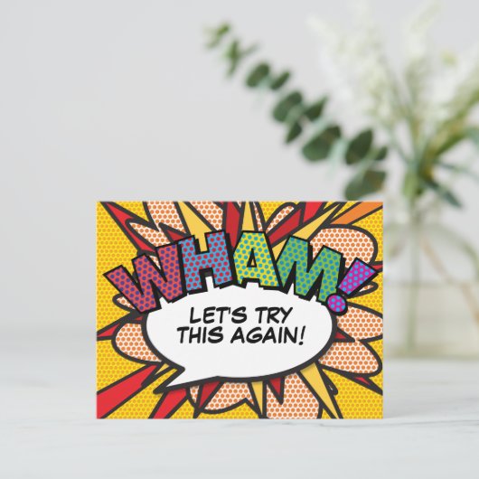 WHAM Uitgestelde datum stripboek Pop Art Aankondigingskaart (Staand voorkant)