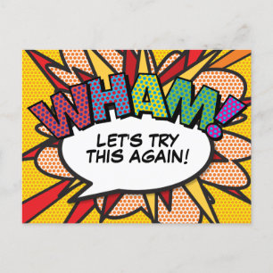 WHAM Uitgestelde datumwijziging Comic Book Pop Art Aankondigingskaart