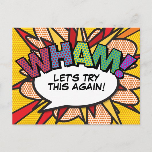 WHAM Uitgestelde Datumwijziging Comic Book Pop Art Briefkaart (Voorkant)