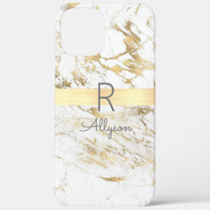 Whand Gold Marble Gold Bar, DIY Grey Name Monogram iPhone 12 Pro Max Hoesje