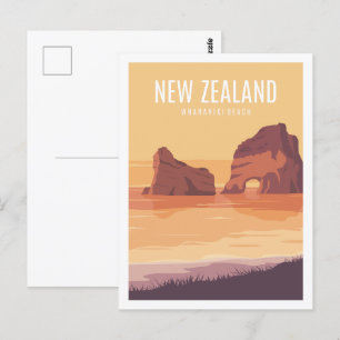 Wharariki Beach Nieuw-Zeeland Reisillustratie Briefkaart