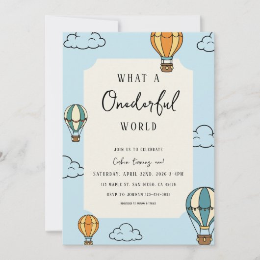 What a Onederful World Birthday Party Invitation (Devant)
