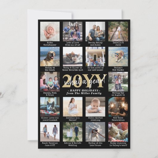 What a Year 18 Photo Collage and Captions Black Feestdagenkaart (Voorkant)