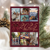 What A Year Photo Collage Christmas Bow Holiday Kaart