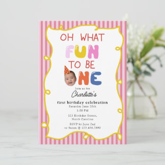 What Fun to Be One 1st Birthday Party Photo Girl Kaart