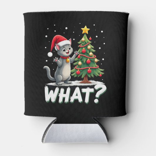 What Funny Cat Pushing Christmas Tree Over Cat Xma Blikjeskoeler (Voorkant)