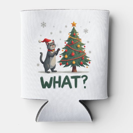 What Funny Cat Pushing Christmas Tree Over Cat Xma Blikjeskoeler (Voorkant)