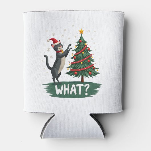 What Funny Cat Pushing Christmas Tree Over Cat Xma Blikjeskoeler (Voorkant)