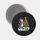 What Funny Cat Pushing Christmas Tree Over Cat Xma Magneet (Voorkant / Achterkant)