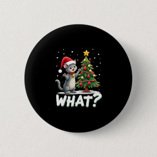 What Funny Cat Pushing Christmas Tree Over Cat Xma Ronde Button 5,7 Cm