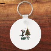 What Funny Cat Pushing Christmas Tree Over Cat Xma Sleutelhanger (Voorkant)