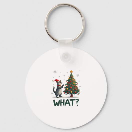 What Funny Cat Pushing Christmas Tree Over Cat Xma Sleutelhanger (Voorkant)