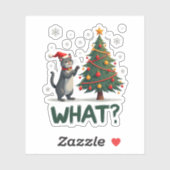 What Funny Cat Pushing Christmas Tree Over Cat Xma Sticker (Vel)