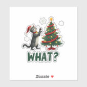 What Funny Cat Pushing Christmas Tree Over Cat Xma Sticker (Vel)