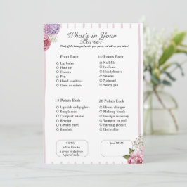 What’s in Your Purse? Bridal  Shower floral Game Kaart