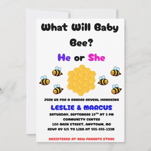 What Will Baby Bee Gender Reveal Kaart (Voorkant)