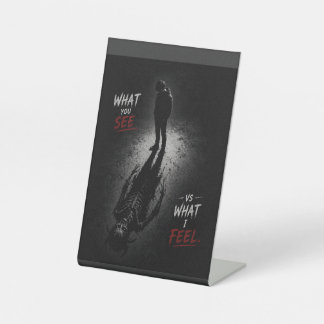 What You See vs What I Feel: Smiling Outside, Figh Reclamebord Met Voetstuk