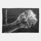 "Whatcha Makin"?" Ostrich Black en White Theedoek (Horizontaal)