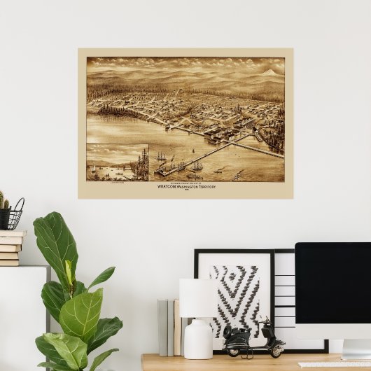 Whatcom Washington Panoramic Map 1888 Poster (Thuiskantoor)
